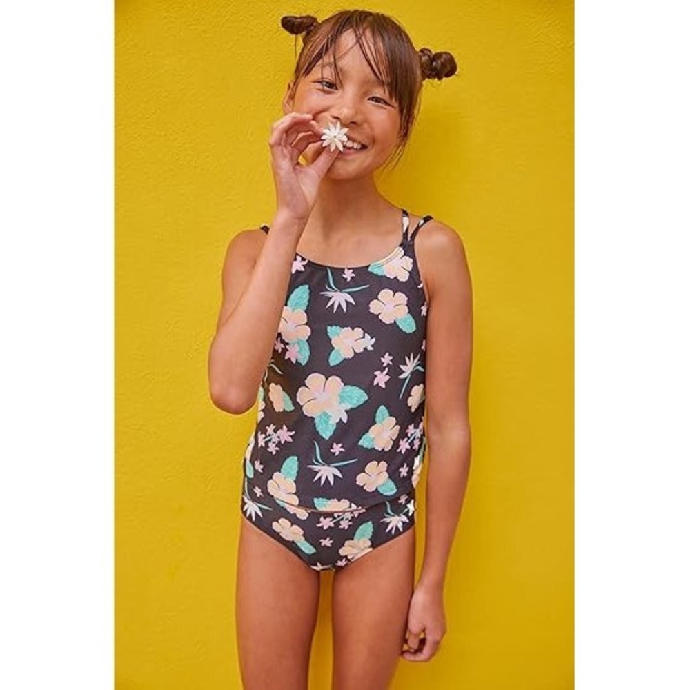 Hurley Girls Tankini 2-Piece Swimsuit, Black/Multi Floral, 3T - Picture 3 of 4